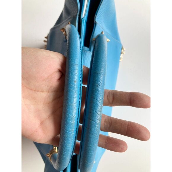 PHILIPP PLEIN Jenna Large Basics Shell Bag Studded Blue Leather Tote Bag Purse - Picture 6 of 14